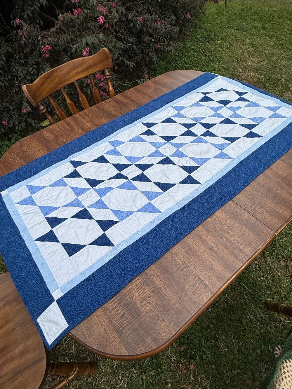 Patchwork Quilted Table Runner/ Topper/ Wall Hanging Blue Prints Handmade VTG